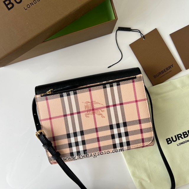 Burberry專門店新款格紋拼皮革斜背包 巴寶莉女款休閒小肩包手包 yxb1053